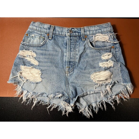 7 For All Mankind Distressed Cutoff Denim Jean Shorts Women's 27 - Picture 1 of 8
